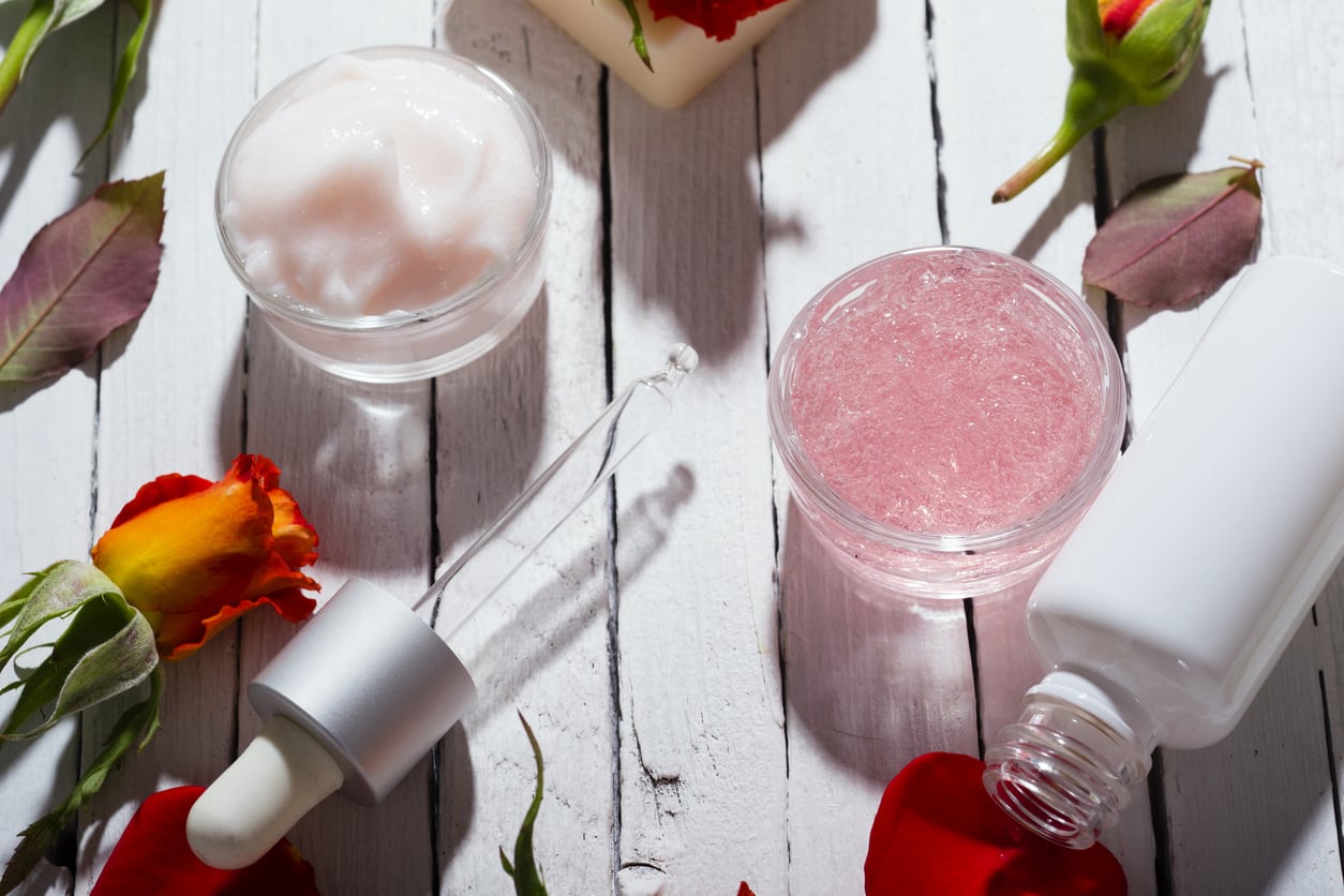 cream and rose skincare routine
